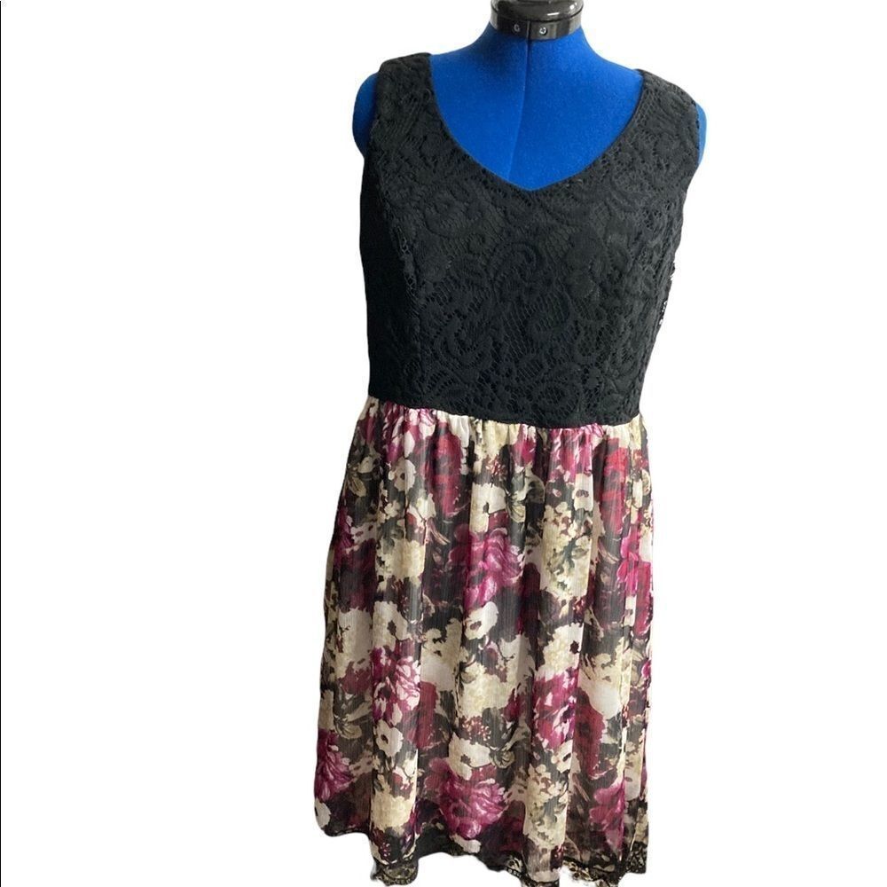 MAURICES Women’s Floral, high-low‎ hem Dress, Size 16, Black, Cream, Pink, Lined